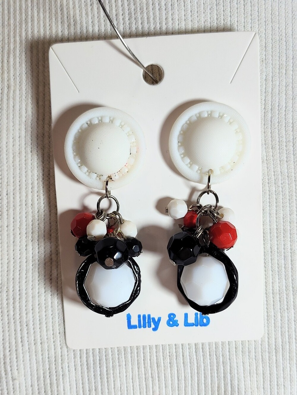 Lilly & Lib White, Black & Red Dangle Earrings